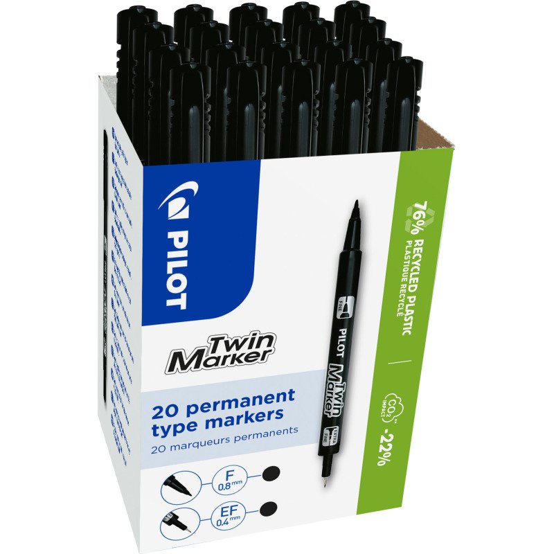 Pack de 16 marqueurs permanents Twin pointe fine/extrafine Pilot + 4 offerts