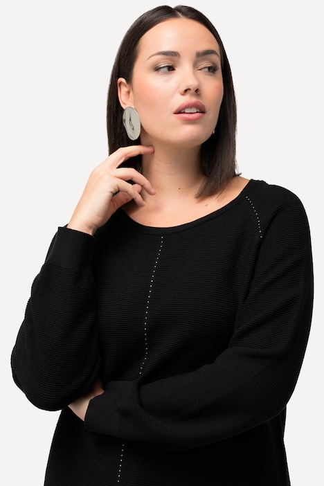 Pullover, Querrippen, Ziersteine, Rundhals, Langarm