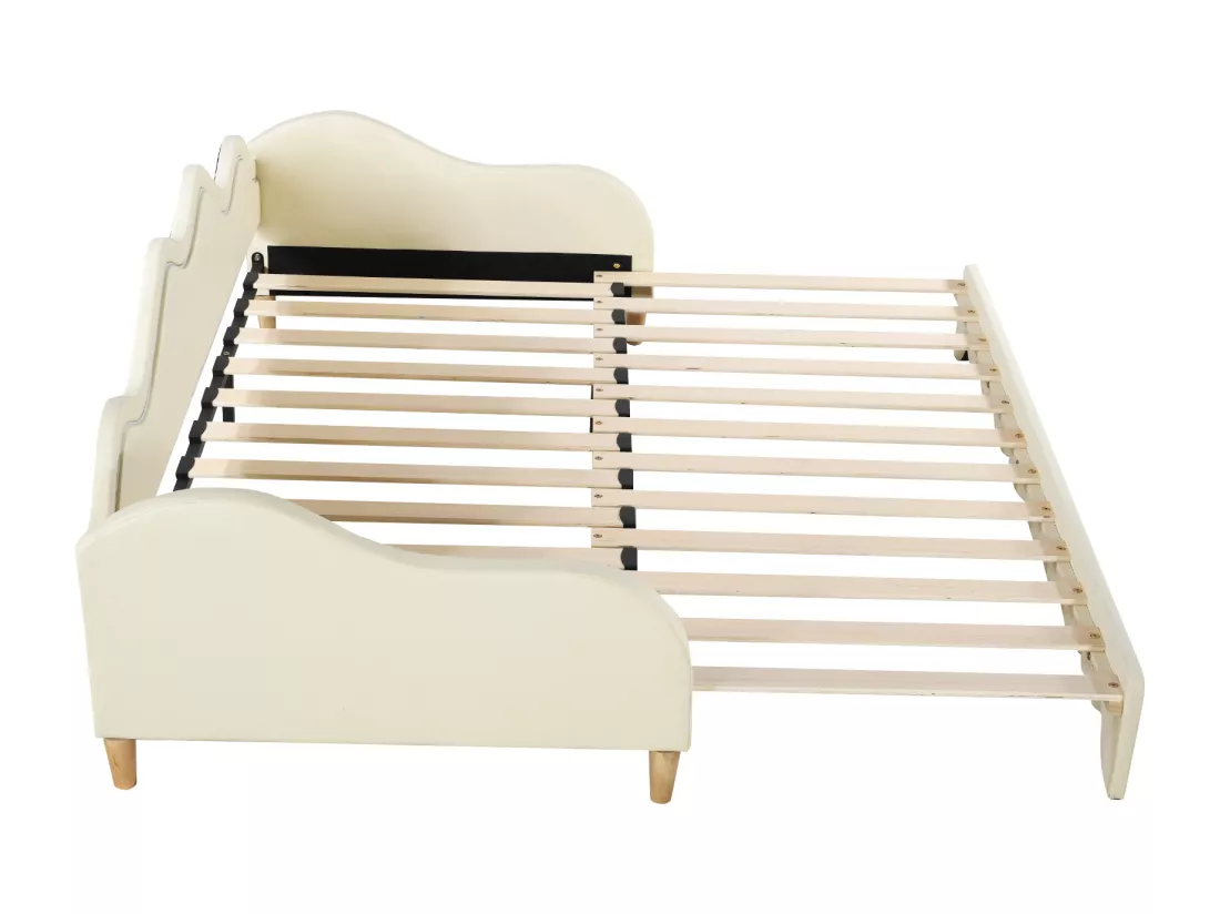 Lit gigogne 90/180 x 190 cm pour enfant - Canapé-lit - Cuir PU - LEDs - Beige