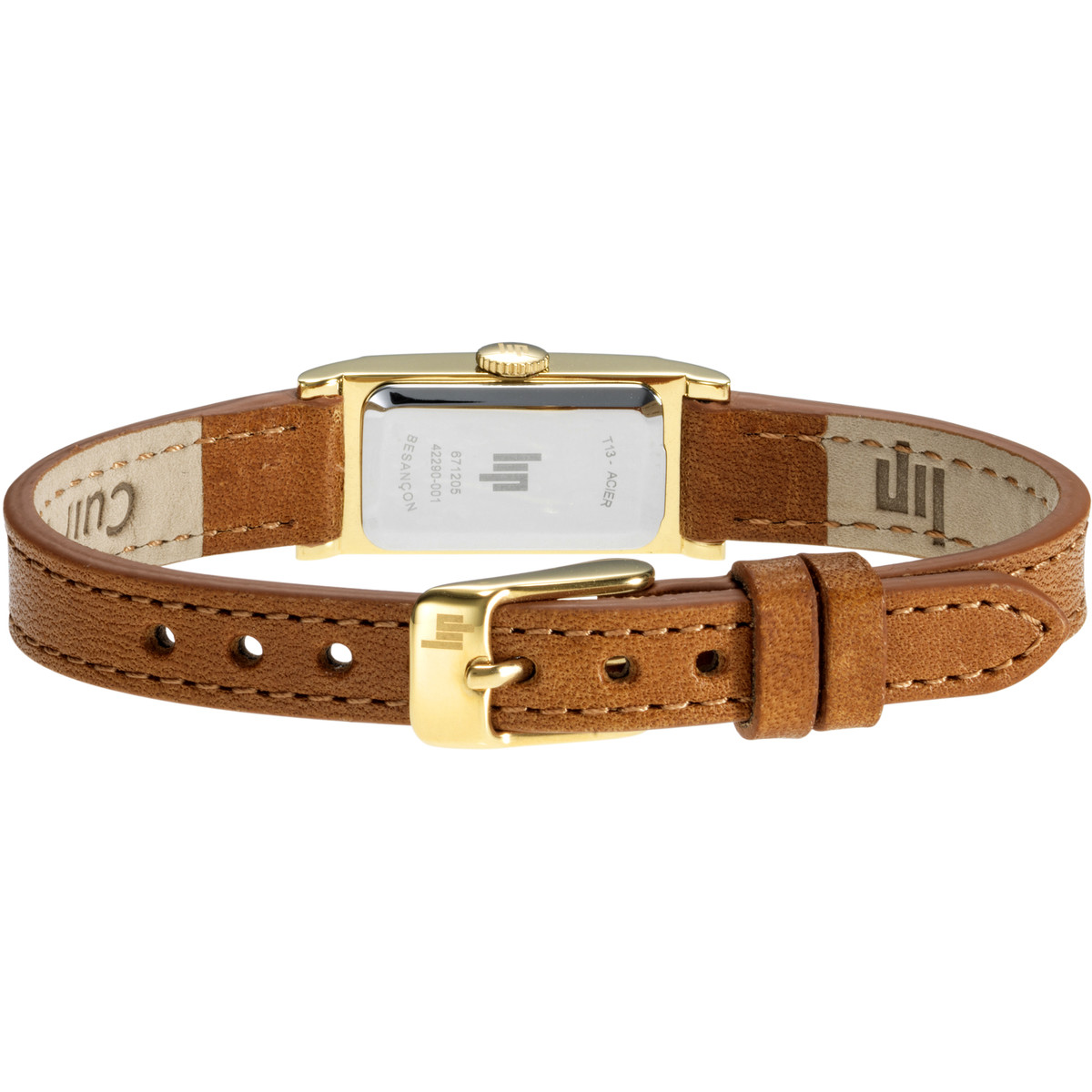 Montre LIP Churchill femme bracelet acier doré cuir marron