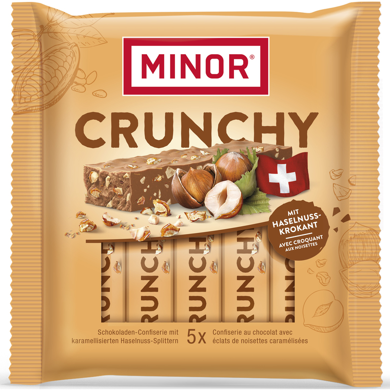 Minor Schokoladenriegel Crunchy, 22 g, 5 Stück