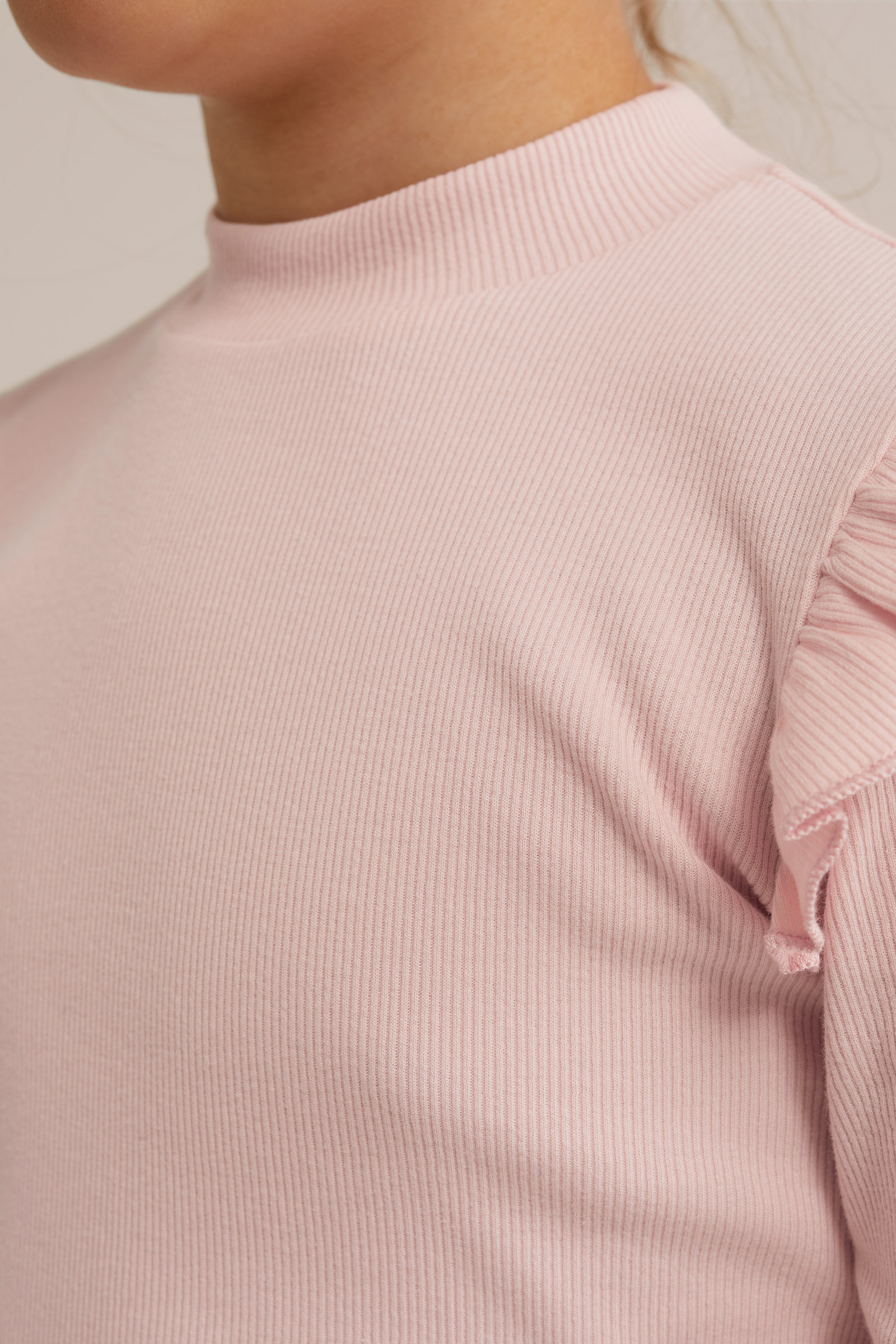 Meisjes geribd T-shirt met ruches WE Fashion Lichtroze
