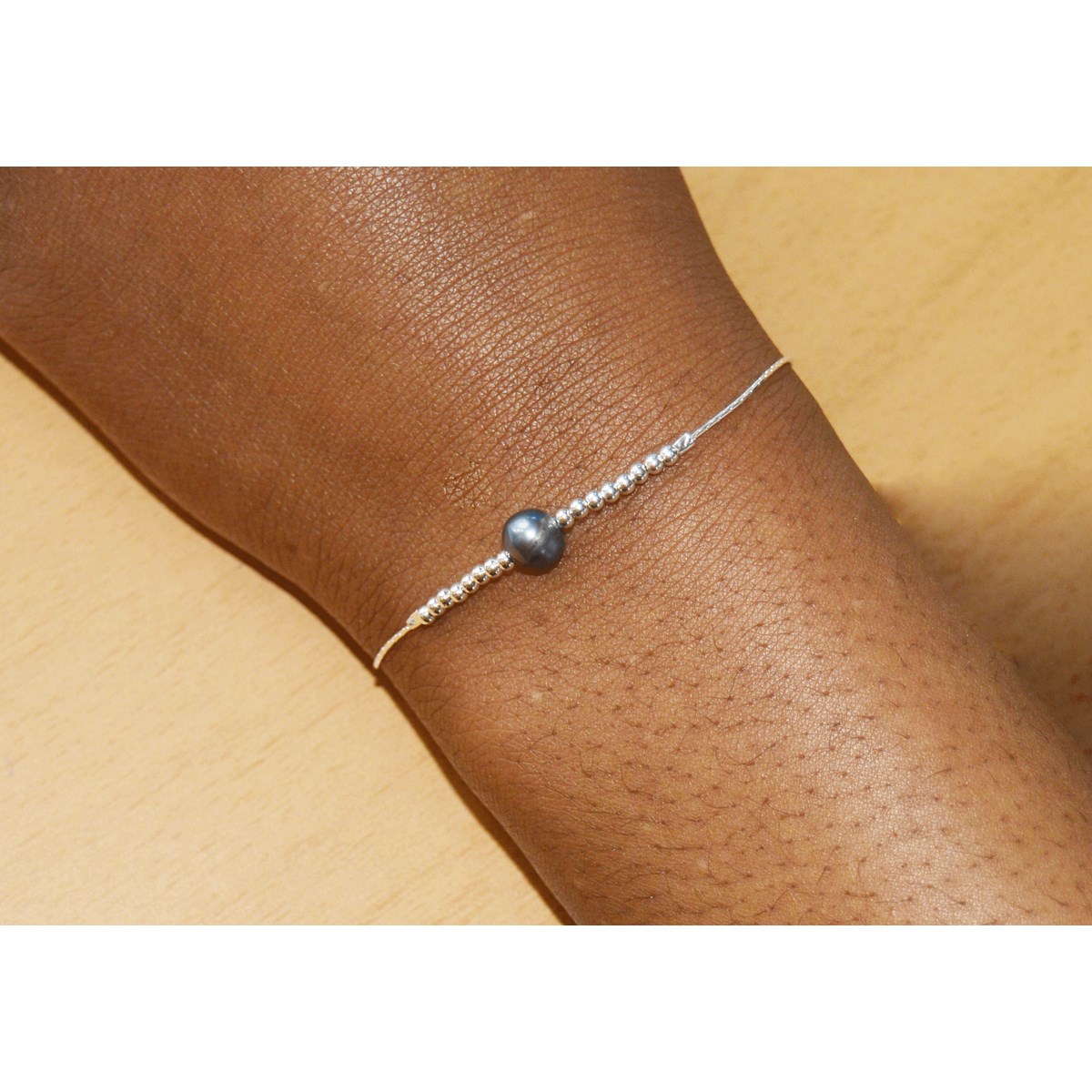 Bracelet chaînette &  perle d 'eau douce  fumée en argent 925