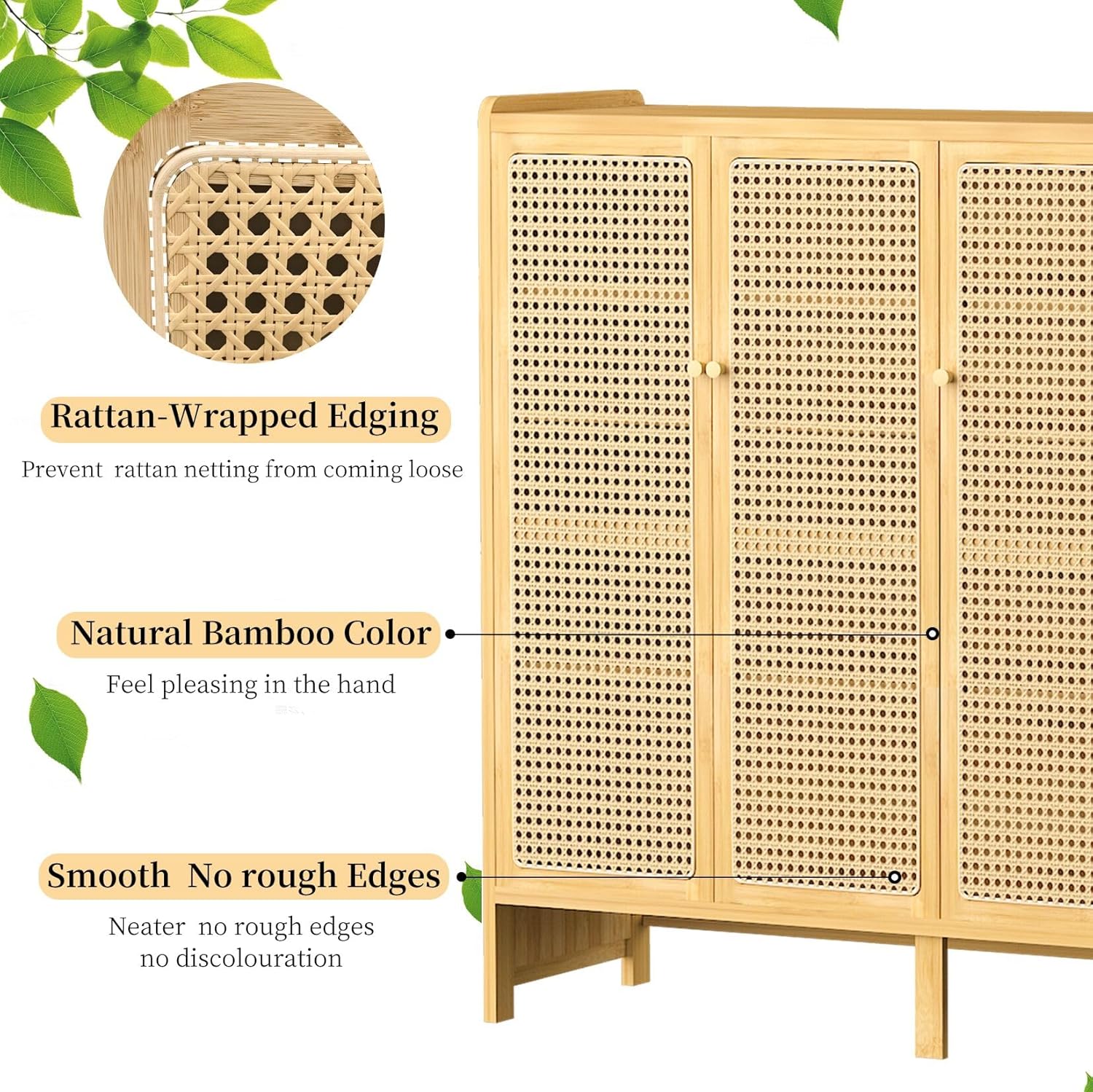 unho Meuble Chaussure d'Entrée en Bambou: Rangement Chaussure avec 5 Étagères Armoire à Chaussures avec 4 Crochets Design - 90.5 × 35 × 107 cm AK3268739