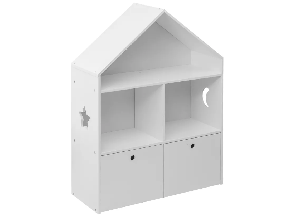 Bibliothèque pour enfants en Bois Blanc 3 Etageres 2 Tiroirs