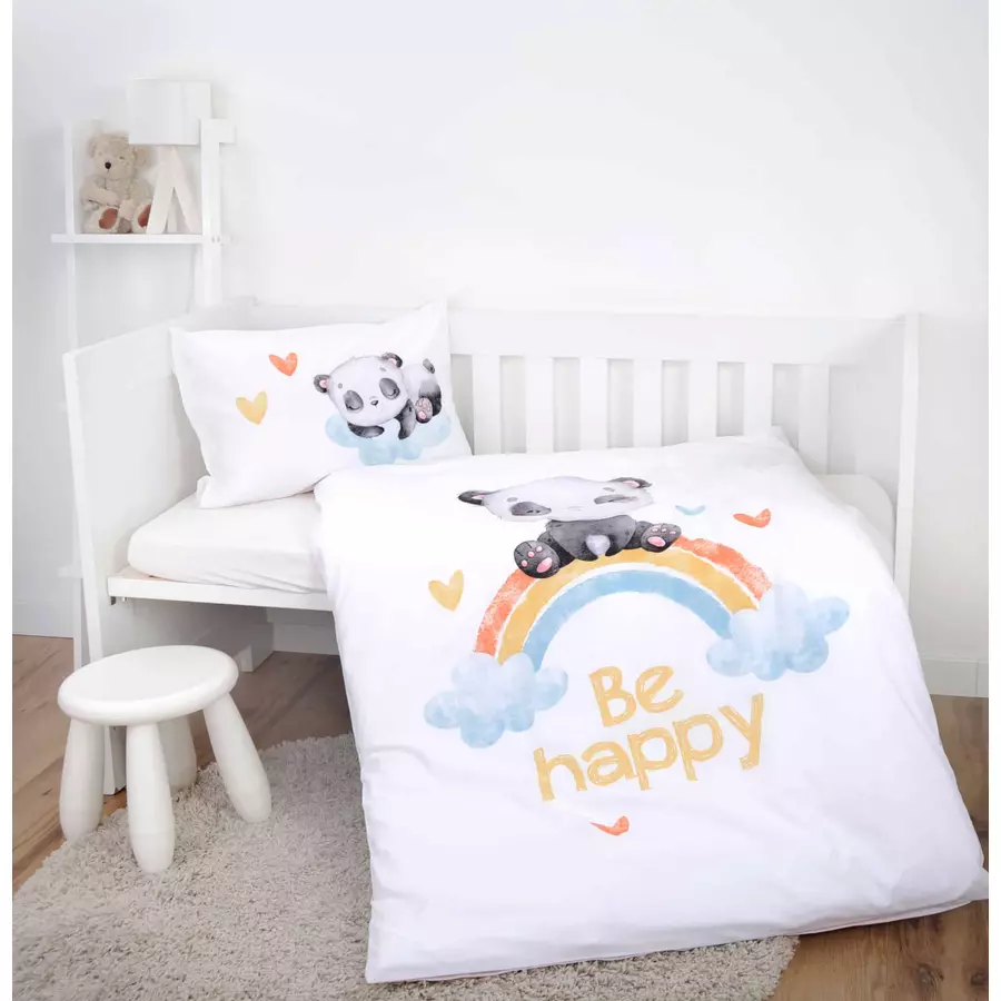 babybest®Flanell-Bettwäsche Regenbogen Panda 100 x 135cm