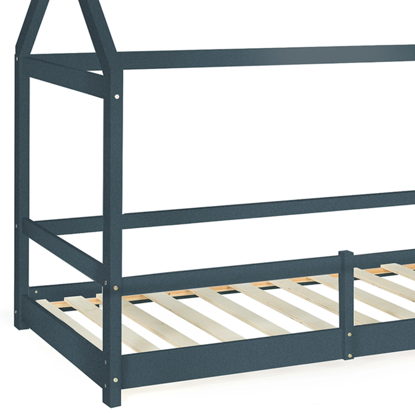 Lit cabane enfant 90 x 190 cm NESSI gris avec sommier et barrières