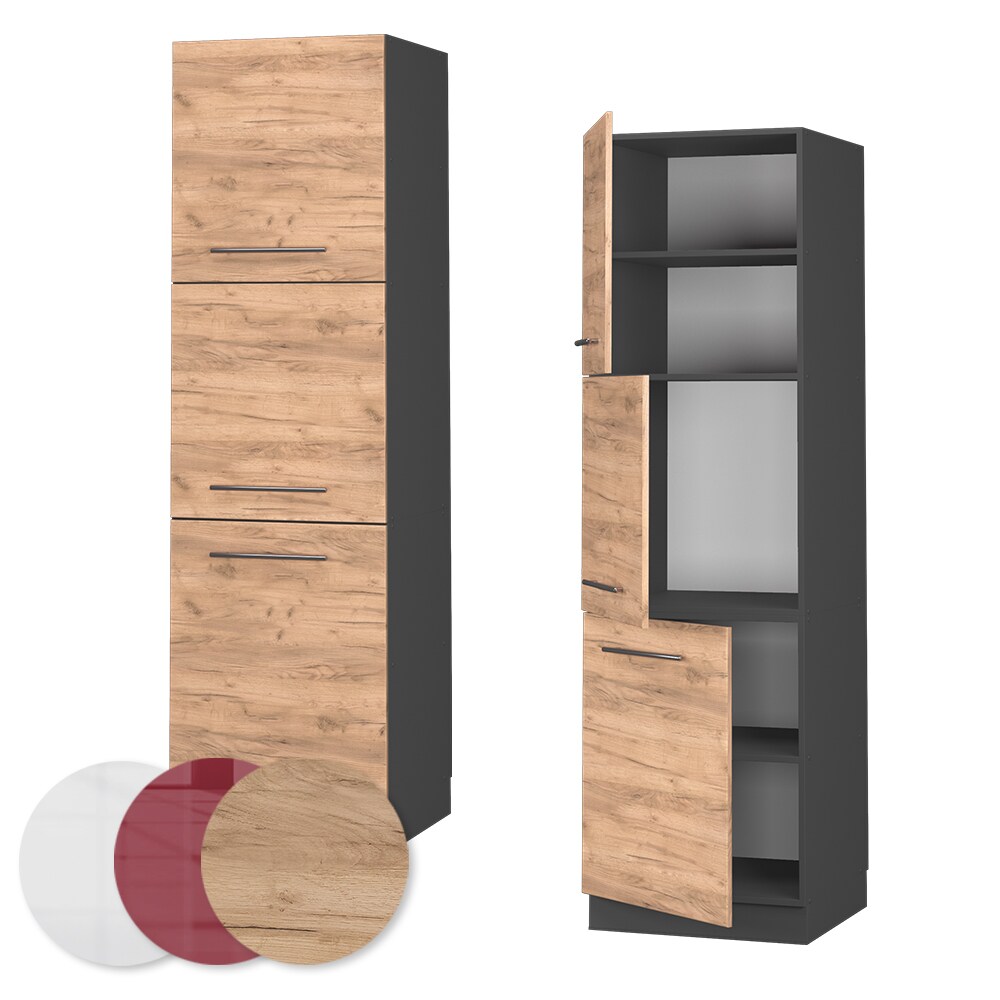 Vicco Herdumbauschrank Küchenschrank Küchenmöbel Fame-Line Anthrazit Eiche Goldkraft60 cm modern Küche Einbauküche Blende Herdschrank Hochschrank Küchenzeile Drehtür Einlegeboden