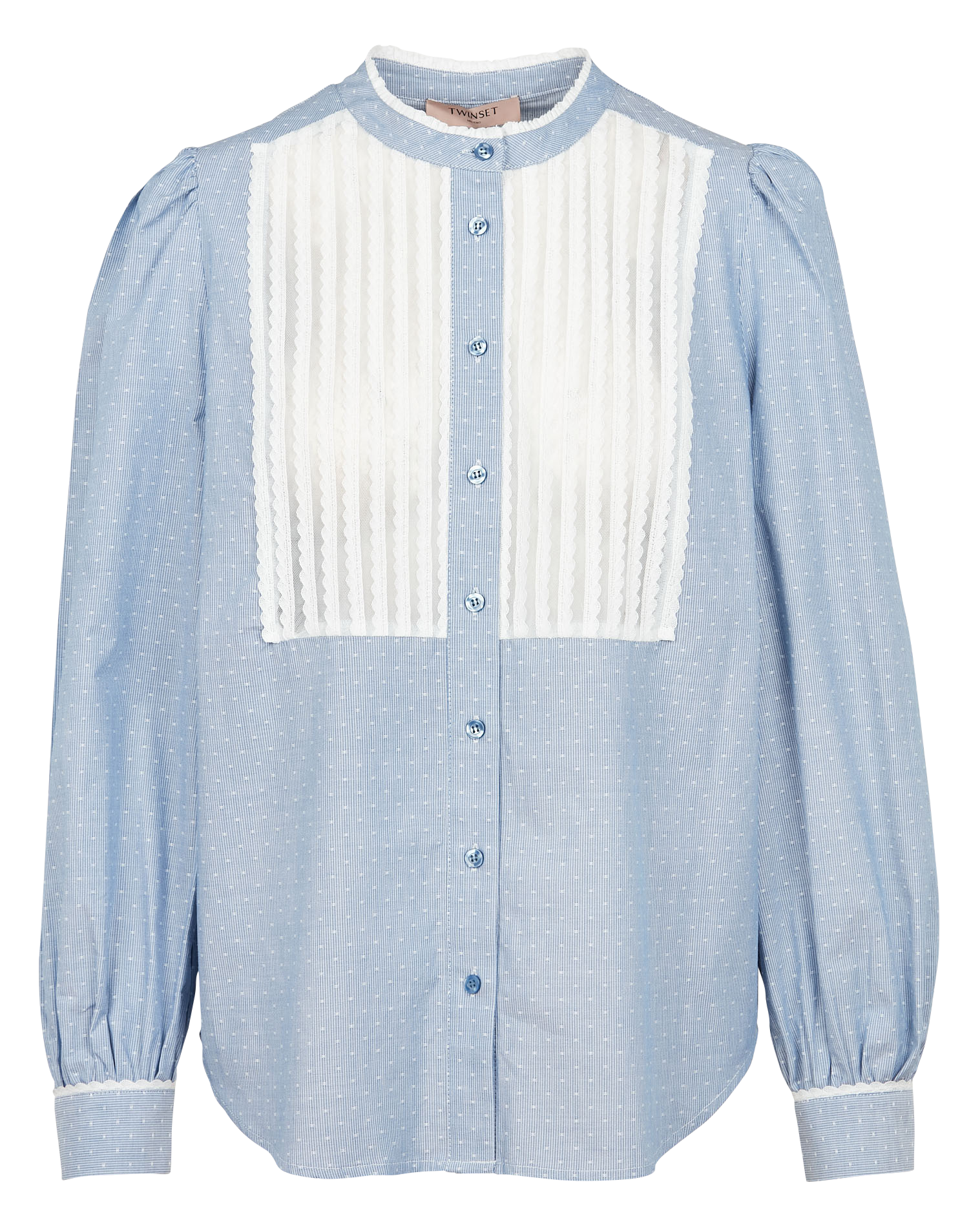 Chemise col Mao jacquard en coton| Bleu