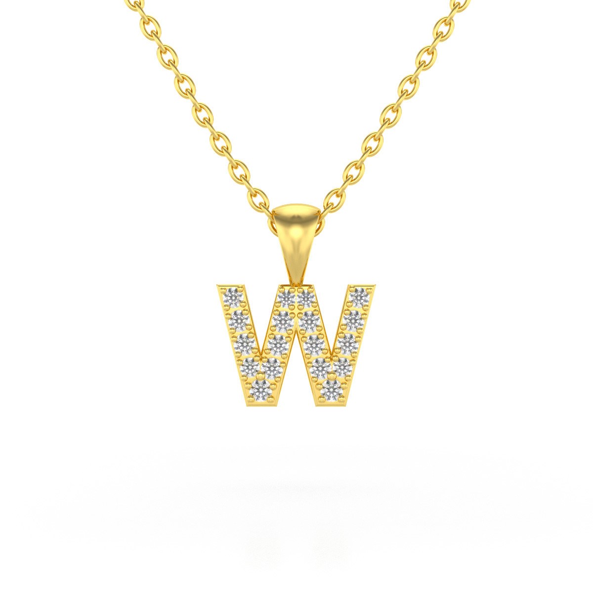 Collier Pendentif ADEN Lettre W Or 750 Jaune Diamant Chaine Or 750 incluse 0.72grs