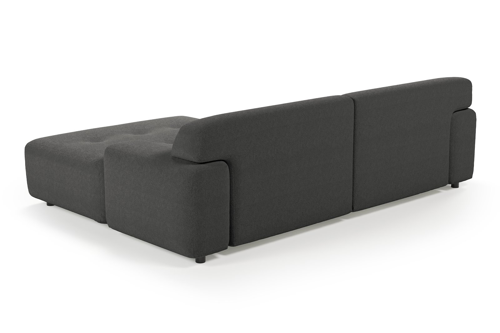 Bob sofa 1,5-seter med sjeselong venstre. Tekstil Mito 169 Antracite med sorte ben.