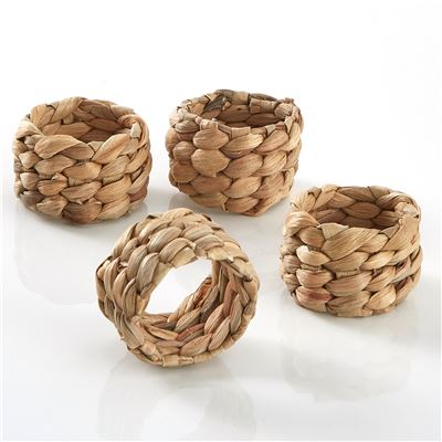 Ronds de serviette en jacinthe d'eau tressée - lot de 4