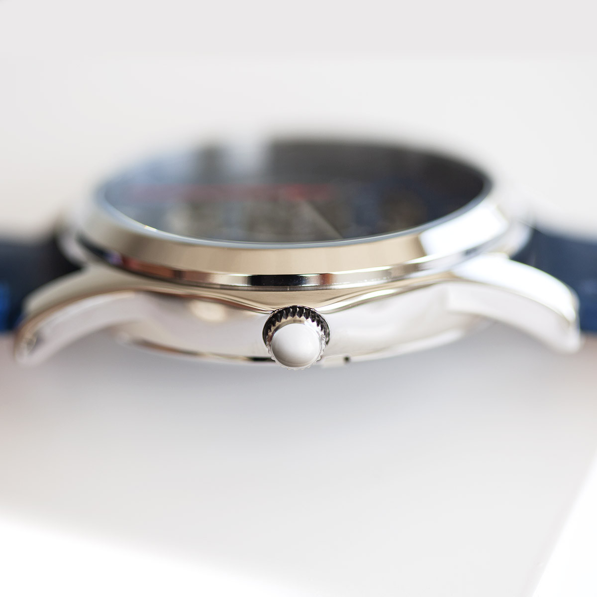 Montre homme squelette automatique acier bracelet cuir bleu