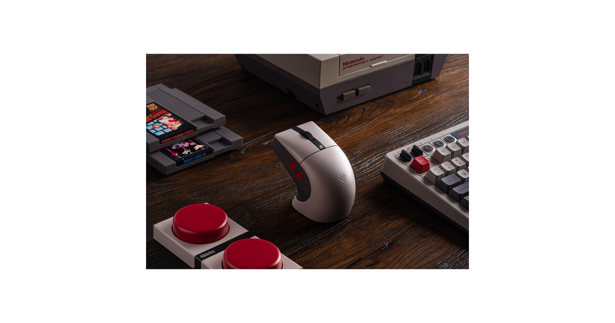 8BitDoRetro R8 Mouse - N Edition  (Grijs/rood, 50 - 26000 DPI, Bluetooth / USB-C / 2.4 GHz)