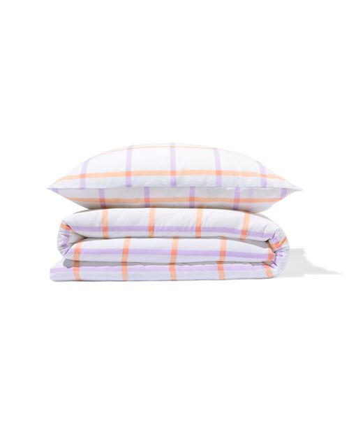 housse de couette en coton doux 140x200/220 carreaux lilas