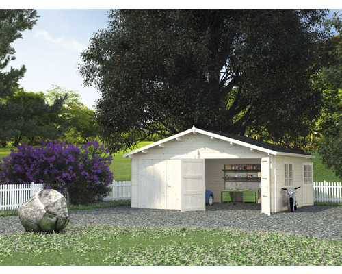 Dubbele garage Palmako Roger, 28,4 m², met houten deuren, 575 x 510 cm, dompelgegrond