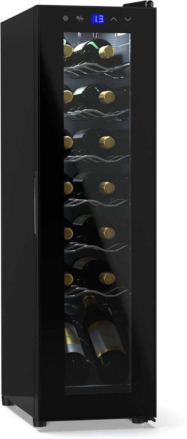 Klarstein Weinkühlschrank,1 Zone Getränkekühlschrank mit Glastür, Leiser Indoor/Outdoor Kühlschrank, 41L Flaschenkühlschrank Klein, Weinschrank für Getränke, Weinkühler für 14 Flaschen