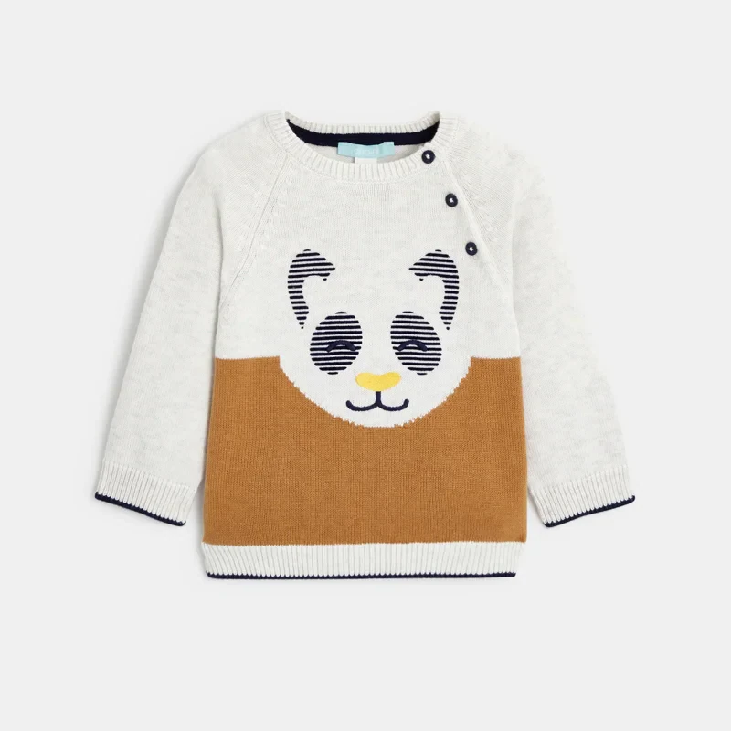 Pull maille tricot frimousse panda blanc bébé garçon Blanc