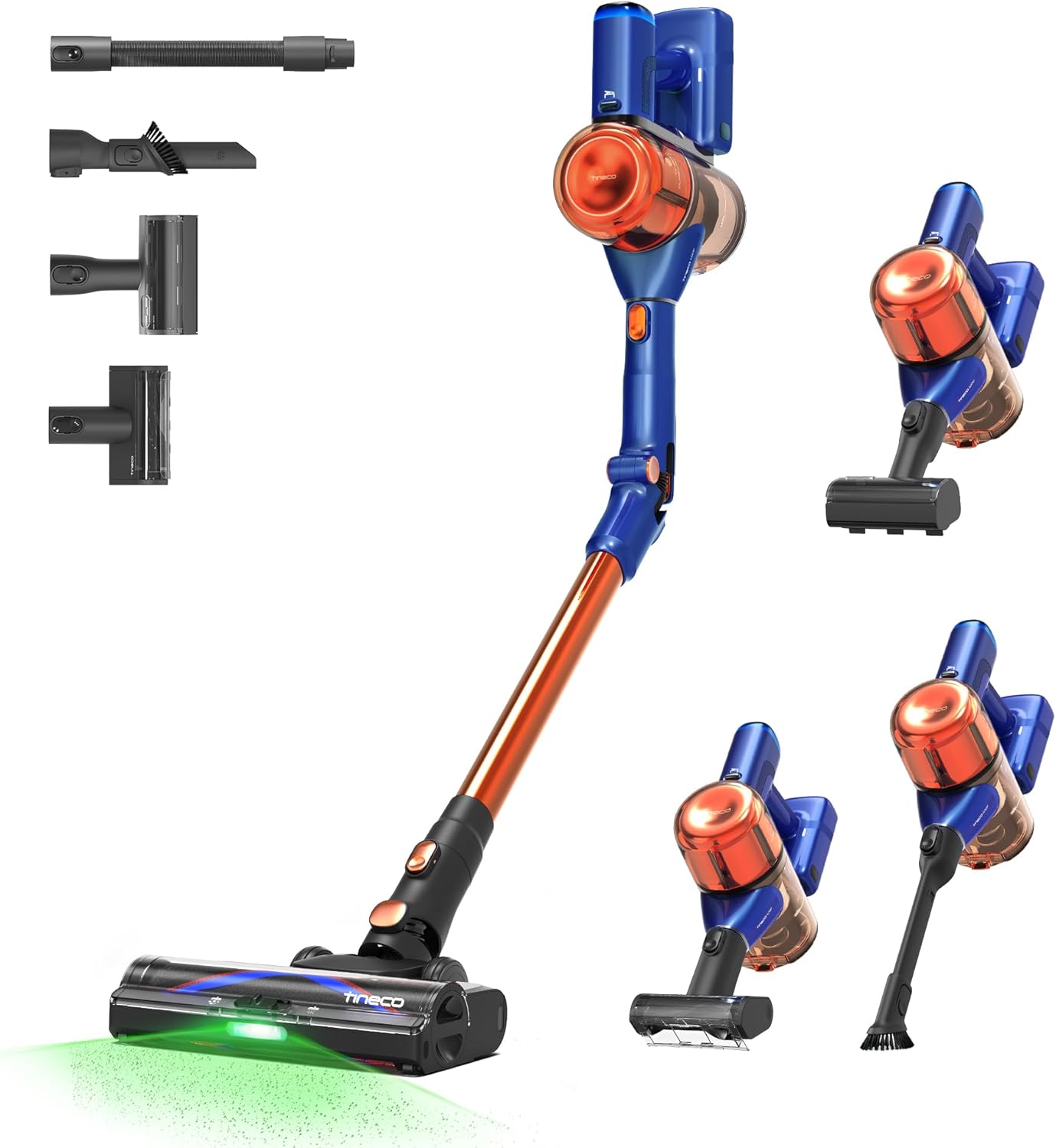 Tineco Pure ONE S70 Akku Staubsauger, 200 AW, LED, 3DSense Pro Reinigungssystem, Biz zu 95 Min. 6-stufiges Filter, ZeroTangle-Bürste, Intelligenter Kabelloser Handstaubsauger (Orange)