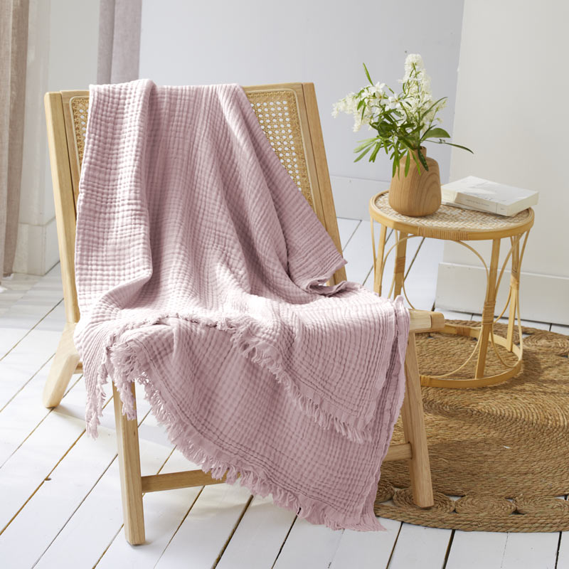 Plaid 'Idylle' gaze de coton rose poudre