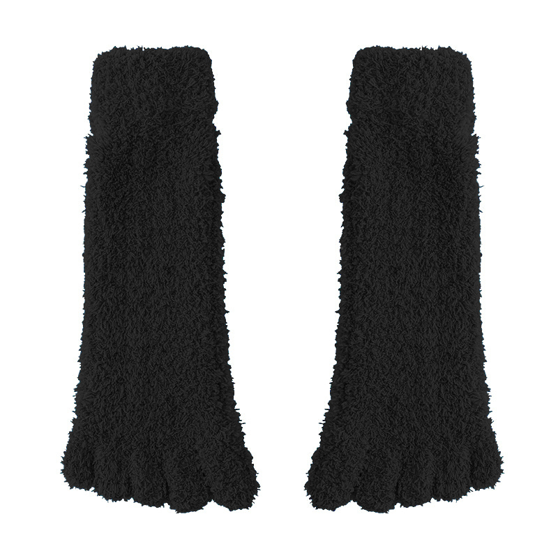 (1 Paar) Kuschel Socken Zehentrenner Wintersocken Füsslinge Flauschige Bettsocken (One Size) - Schwarz