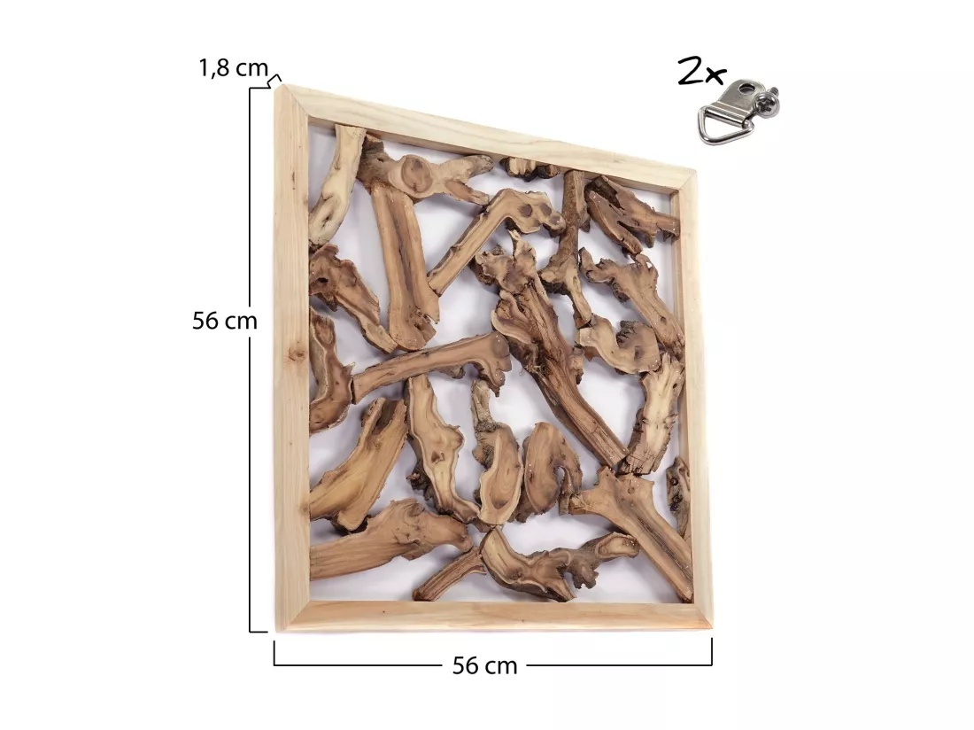 DÉCORATION MURALE branche 56x56 cm, bois de racine de teck massif couleurs naturelles
