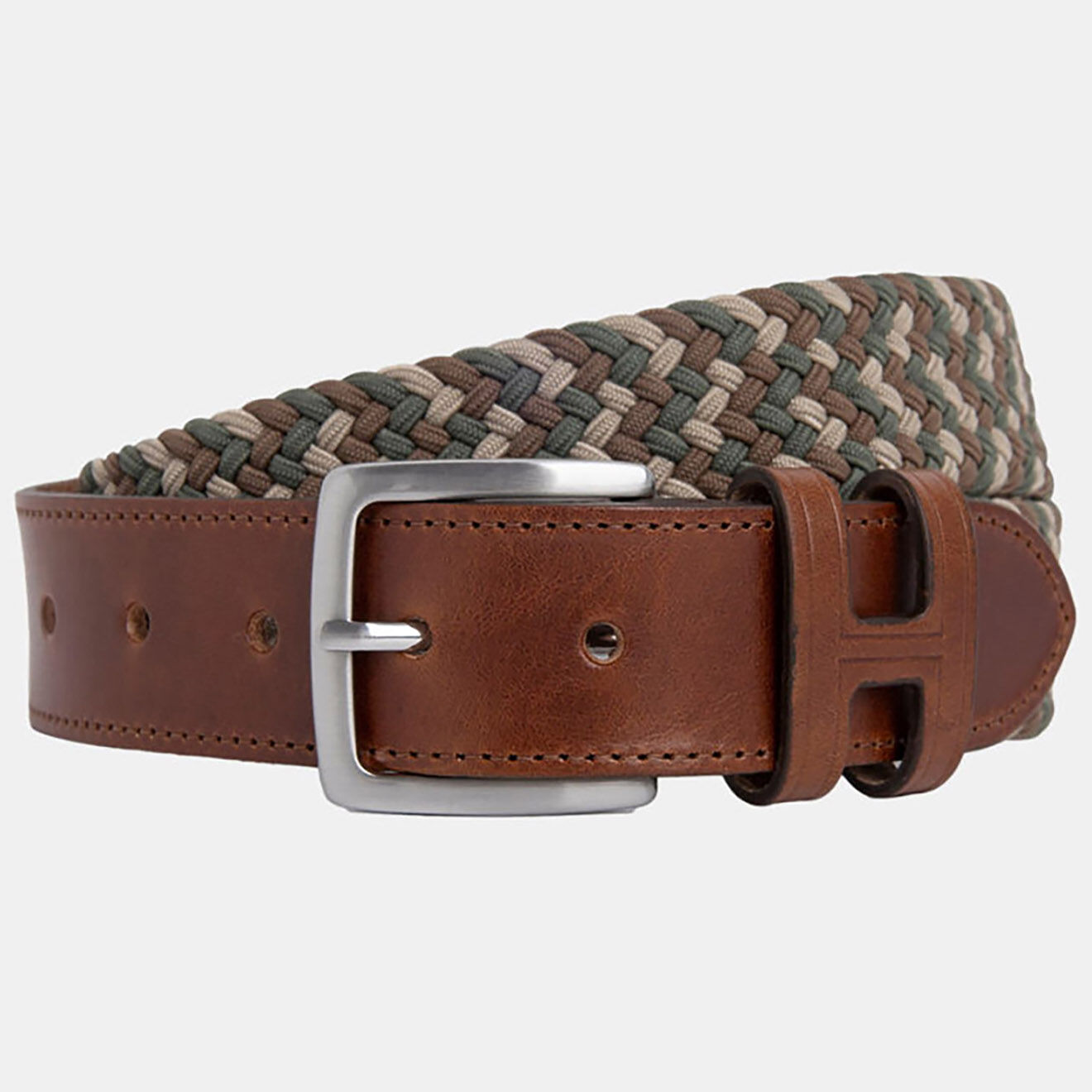 Hackett London Ceinture tressée bicolore kaki/beige