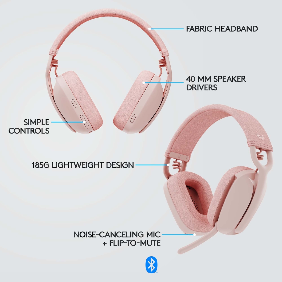 Logitech Zone Vibe 100 trådløst headset (rose)