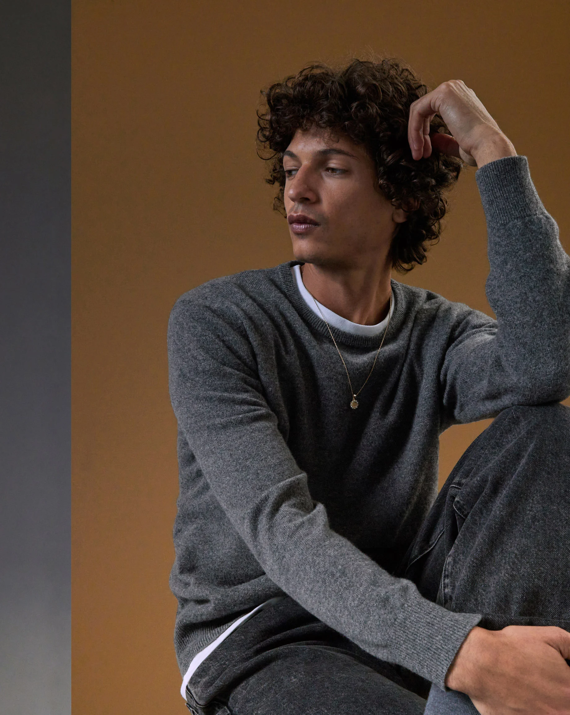 Pull homme col rond en cachemire 2 fils | Gris