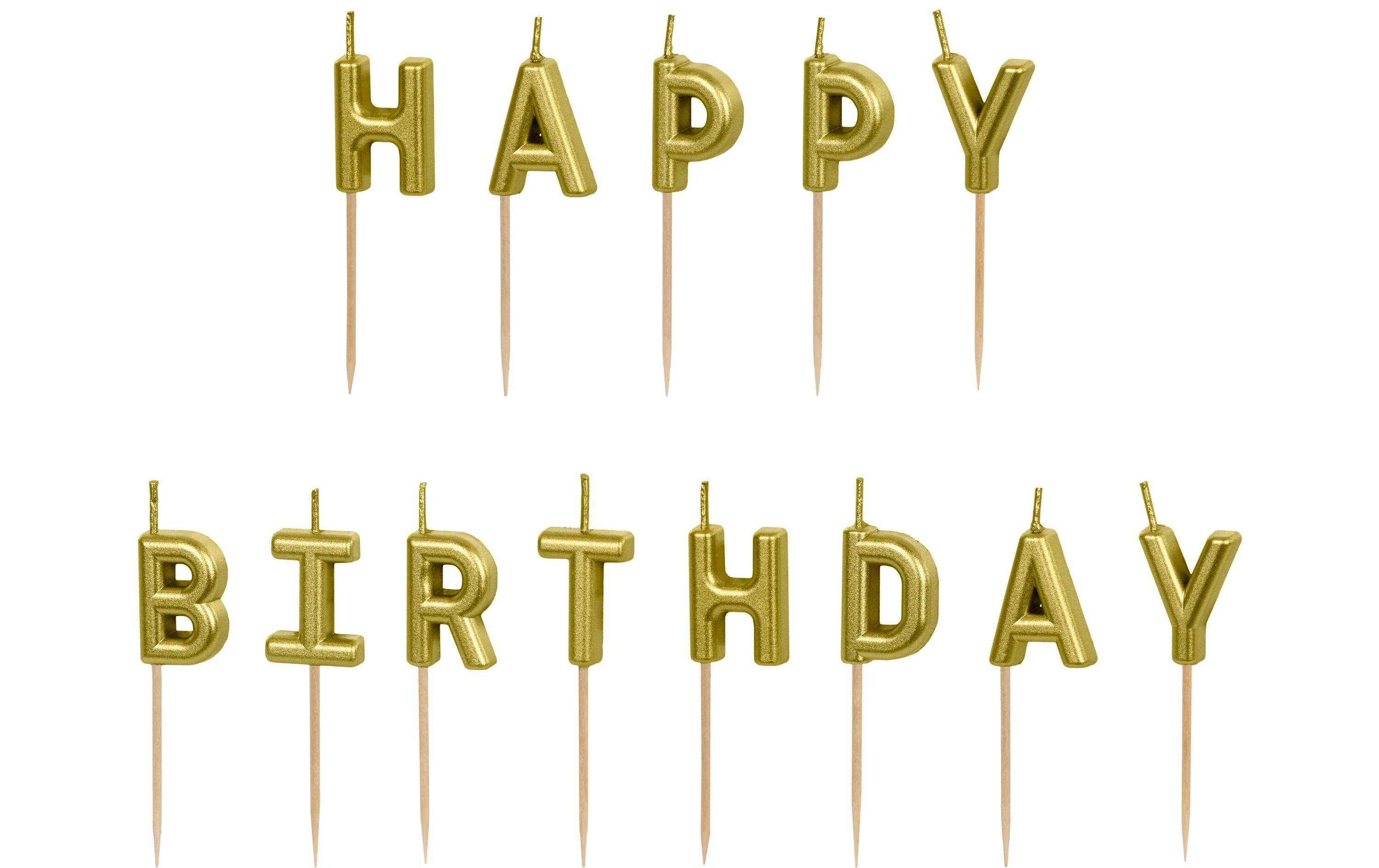 Geburtstagskerzen Buchstaben gold, H 2.5 cm, 13 StkHappy Birthday Kerzen