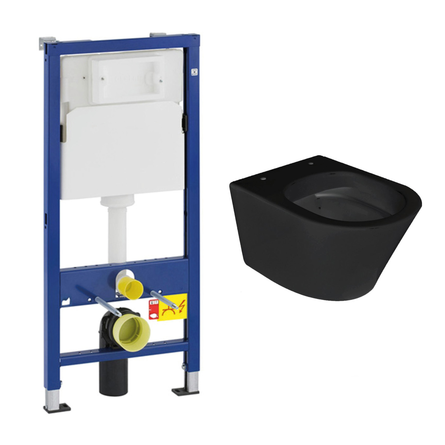 Geberit UP100 toiletset met Mueller Afesta randloos toilet mat zwart en softclose zitting