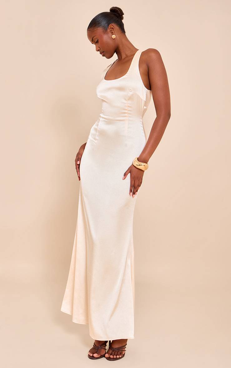 Naturel Robe Midaxi Dos Croisé En Satin