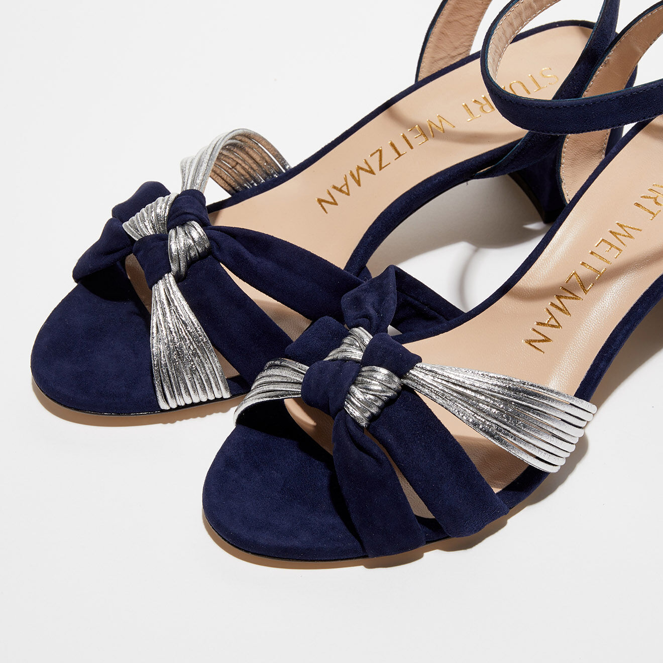 Stuart Weitzman Sandales en Cuir & Velours de Cuir Elvita 50 bleu marine/argenté - Talon 5 cm