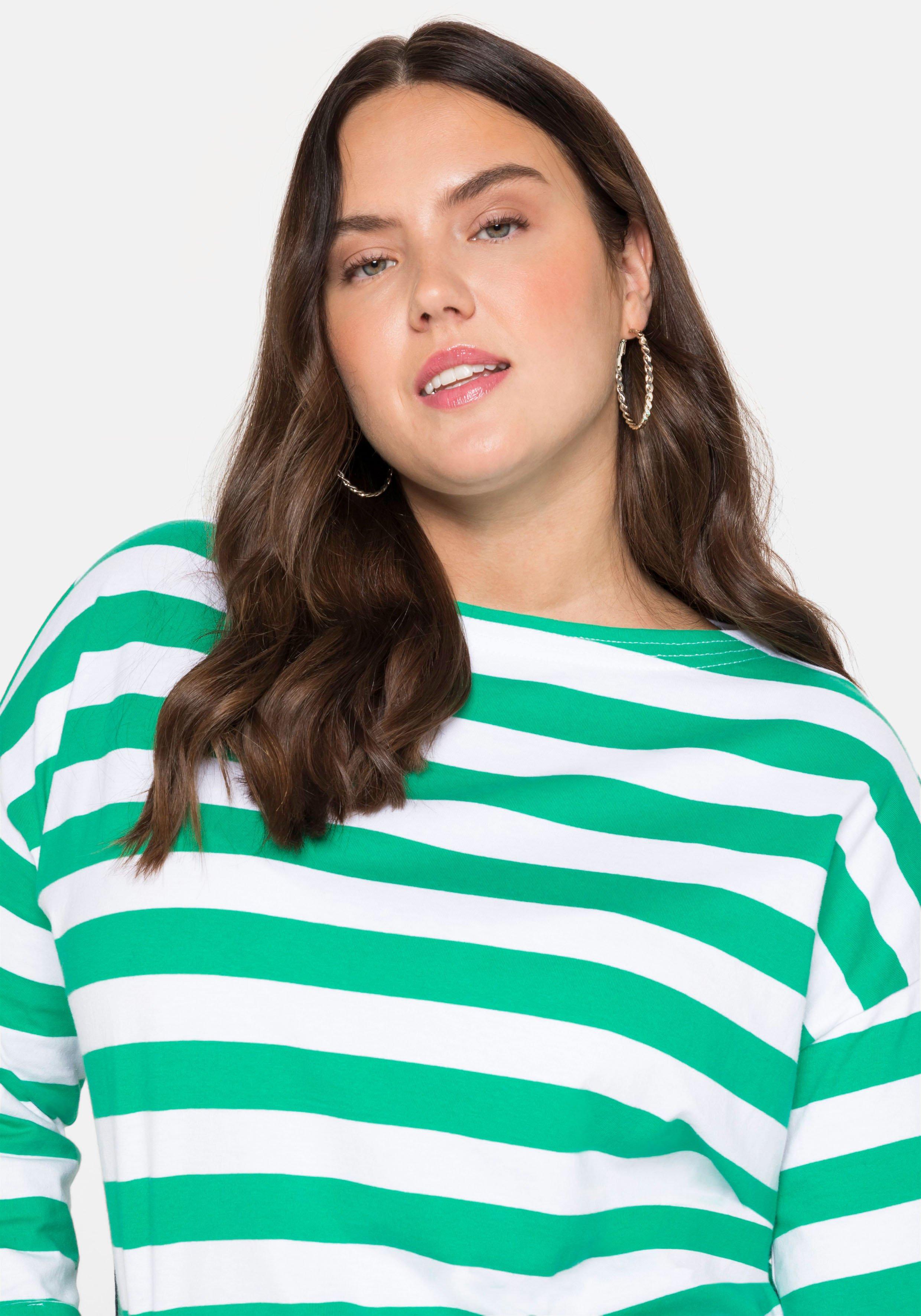 3/4-Arm-Shirt mit Ringeln und U-Boot-Ausschnitt
