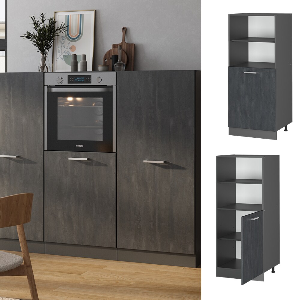Vicco Vorratsschrank R-Line Schwarz Beton Anthrazit 60 cm kleine Tür