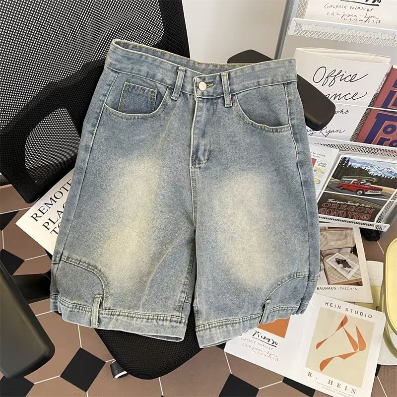 Ateso - Mid Rise Applique Washed Denim Shorts