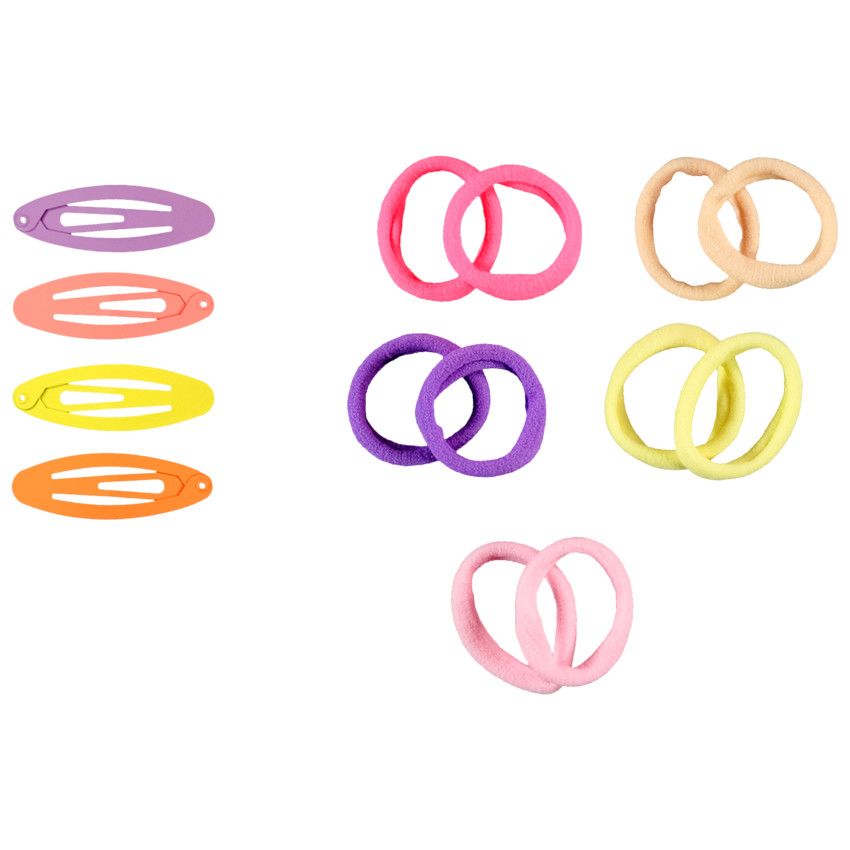 Set de 4 barrettes + 10 élastiques colorés pour fille - Rose