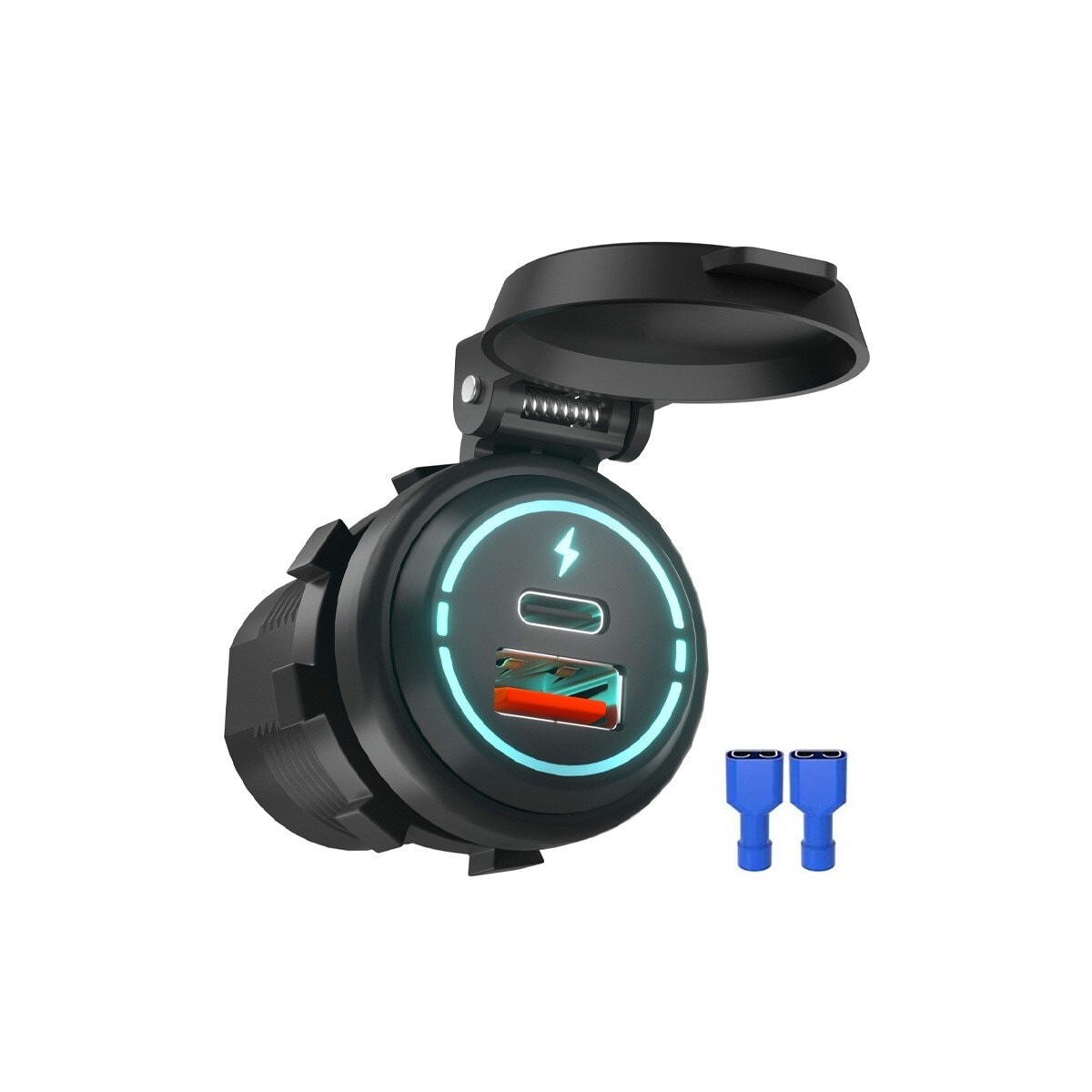 Billader 12V/24V QC3.0 med beskyttelsesdeksel Sort