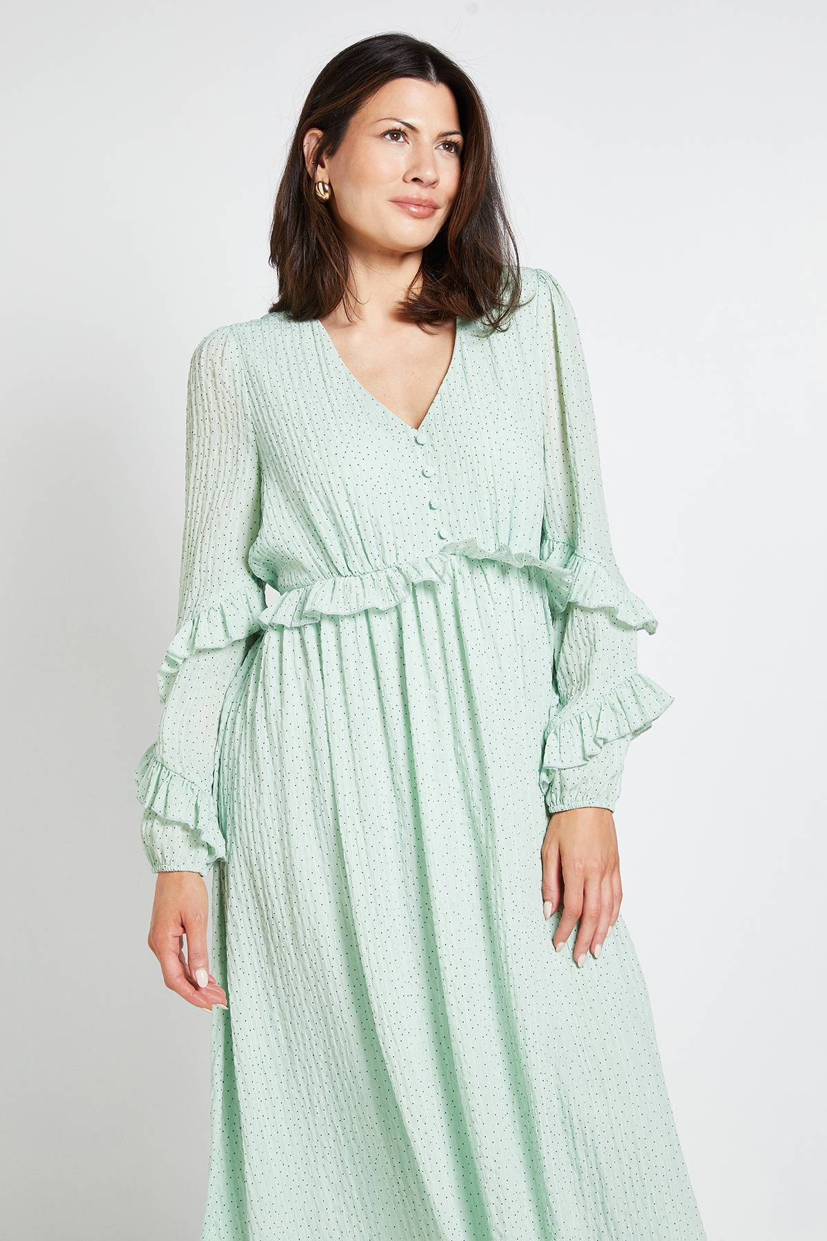 Wallis ROBE MIDI À VOLANTS IMPRIMÉ POIS TEXTURÉ