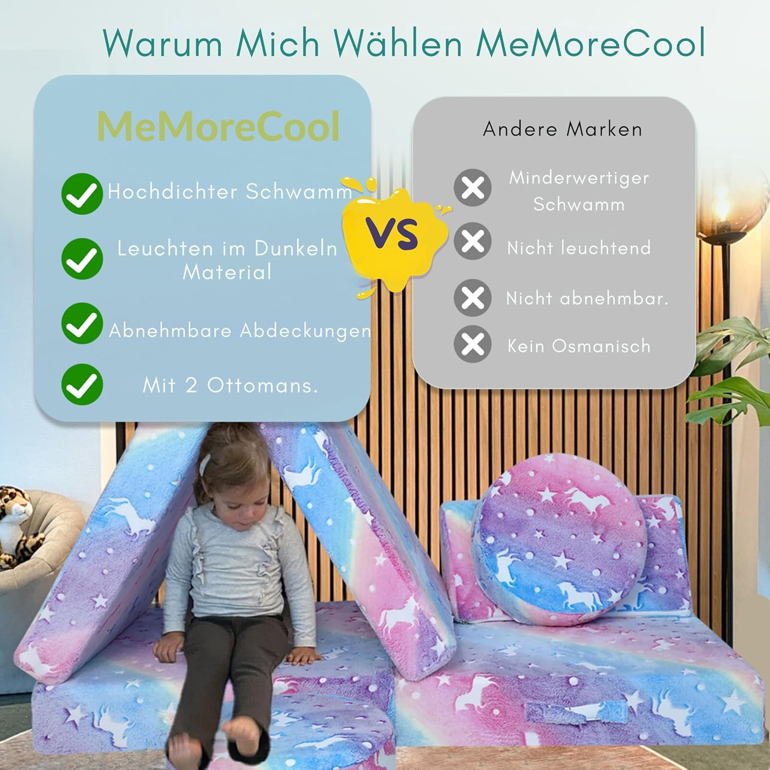 MeMoreCool Spielsofa für Kinder, Modulares Sessel Couch für Kuschelecke Kinderzimmer, Schlafsofa, 8-teiliges Sofa Spielset, Schaumstoff Sofa Bed mit Schlaffunktion für Mädchen Jungen, Regenbogen