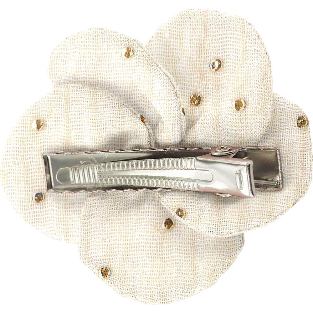 Petite Barrette Pétales De Fleur Gaze Pois Or Écru