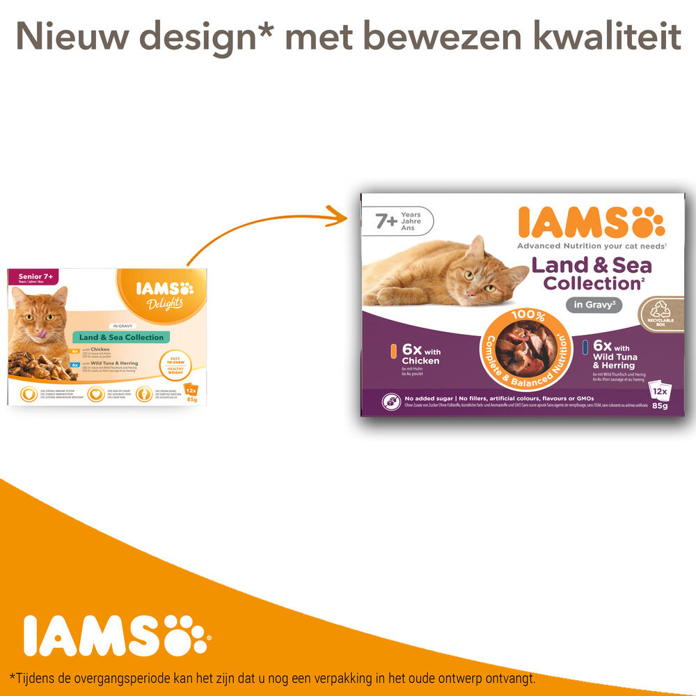 IAMS Delights Land & Sea Collection Senior - Kattenvoer - 12x85 gram - 1020 Gram - vis, kip