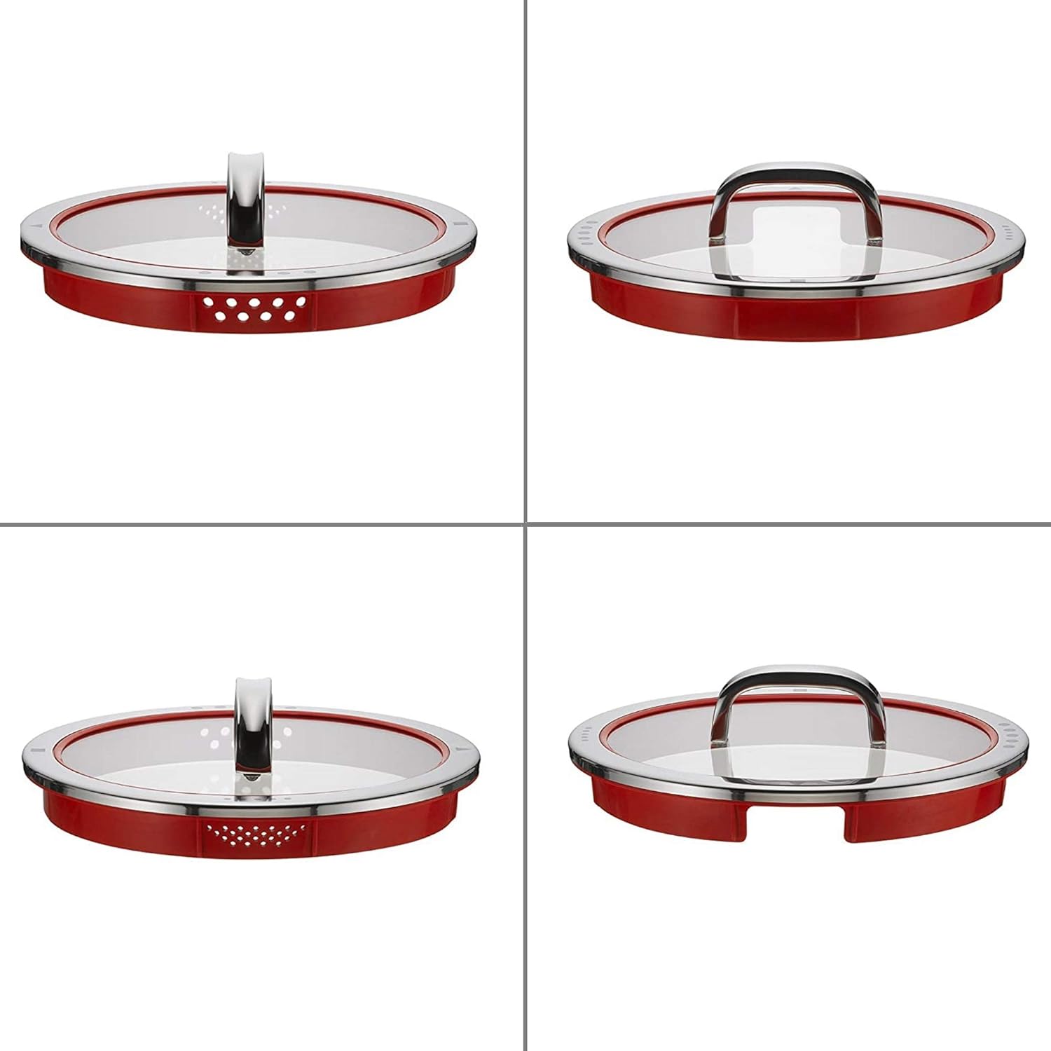 WMF Function 4 Kochtopf klein 20cm, Glasdeckel, Bratentopf Induktion 2,5l, Cromargan Edelstahl poliert, 4 Abgießfunktionen, Innenskalierung, rot