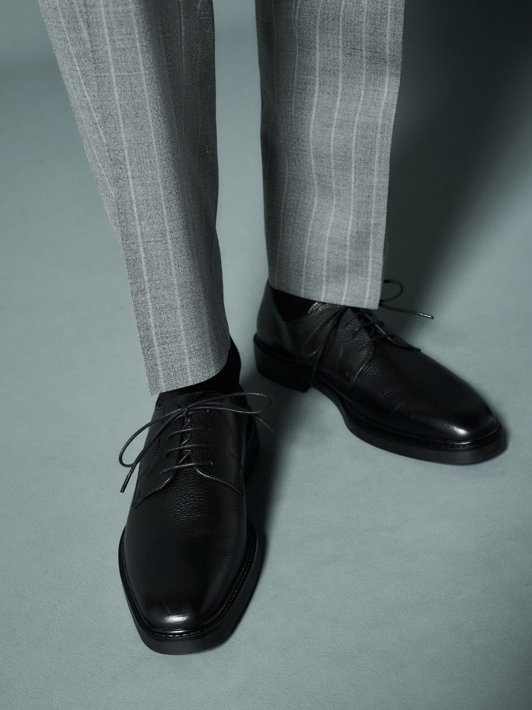 Zwart - Formele schoenen van getrommeld leer