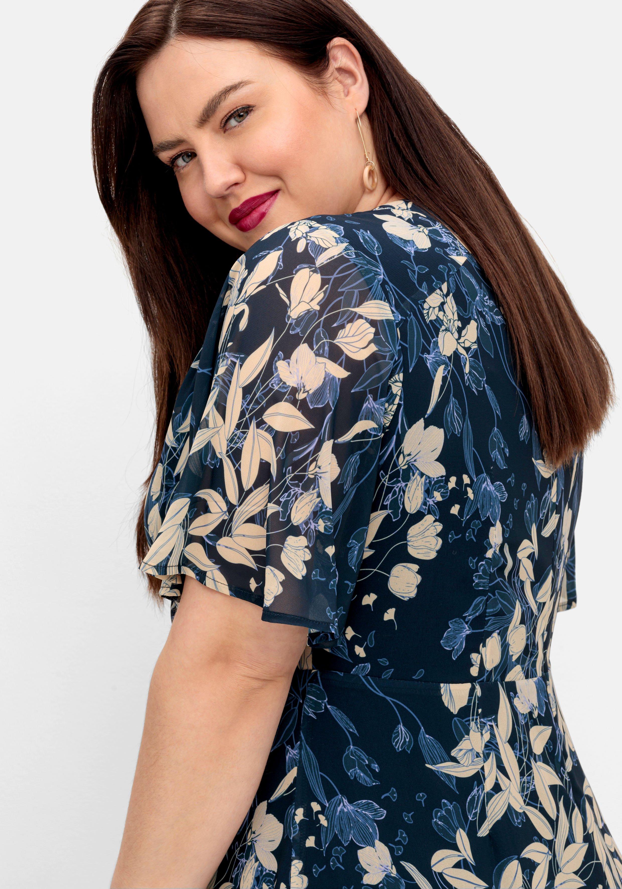 Chiffonkleid in Wickeloptik, mit Blätterprint