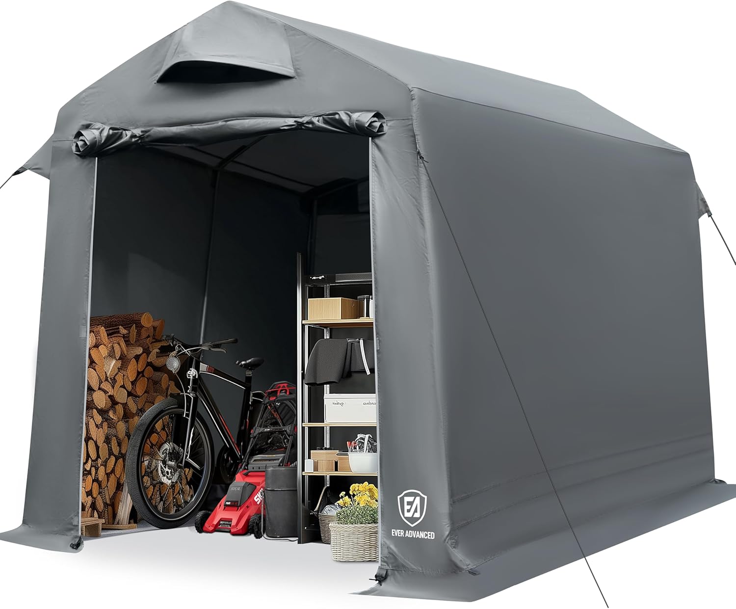 EVER ADVANCED Gerätehaus 9.8m³ Gerätezelt 190x230x225cm, 3000MM Wasserdichtes Geräteschuppen mit 2 Belüftungsöffnungen, Fahradgarage Fahrradschuppen Aufbewahrungsgarage Allzwecküberdachung, Grau