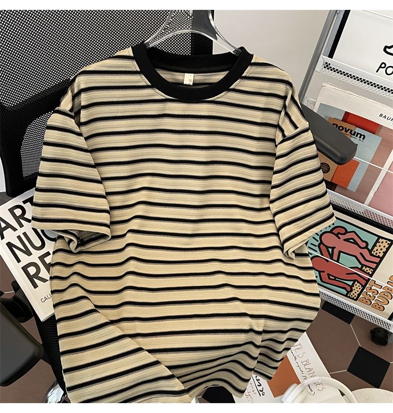 Filmas - T-shirt met ronde hals, strepen, contrasterende boorden en elleboogmouwen