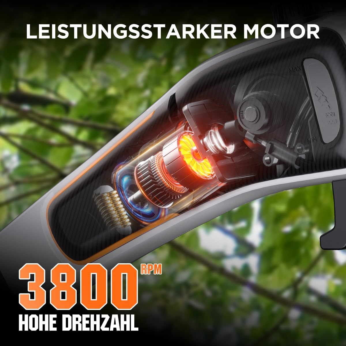 Litheli U20 Akku Hochentaster 20V inkl. 3 Ketten, Teleskop-Hochentaster mit 10000 mAh Akku, Akku-Teleskopsäge mit 8 m/s Schnittgeschwindigkeit zum Schneiden und Beschneiden von Ästen