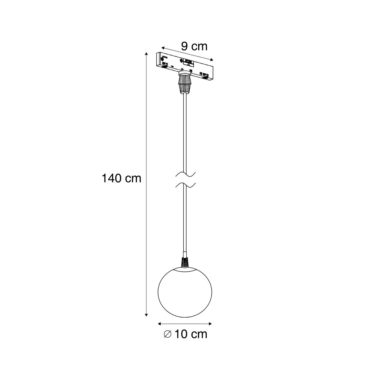 Moderne hanglamp zwart met wit glas voor railsysteem 1-fase - Slimline Eira