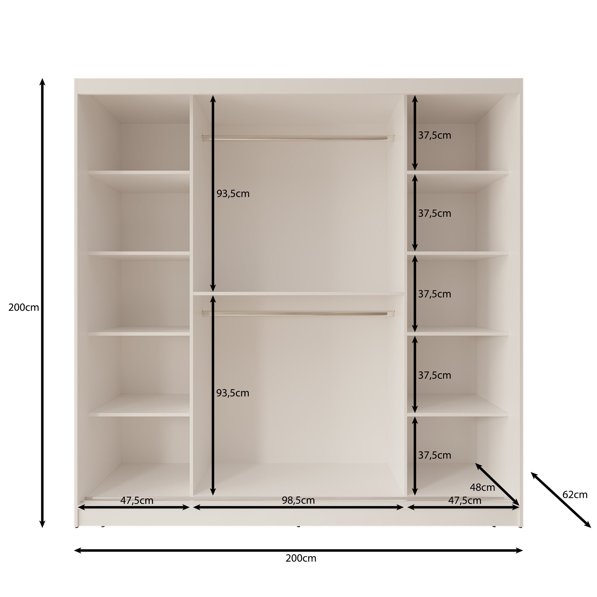 Moyo - Kledingkast met 2 schuifdeuren - Wit - 200x62x200 cm